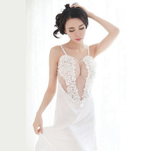 Load image into Gallery viewer, Long Womens Nightgowns Satin Night Dress Elegant Nightie Spaghetti Strap Silk Lingerie Sexy Lace Lady Pink see through Femme