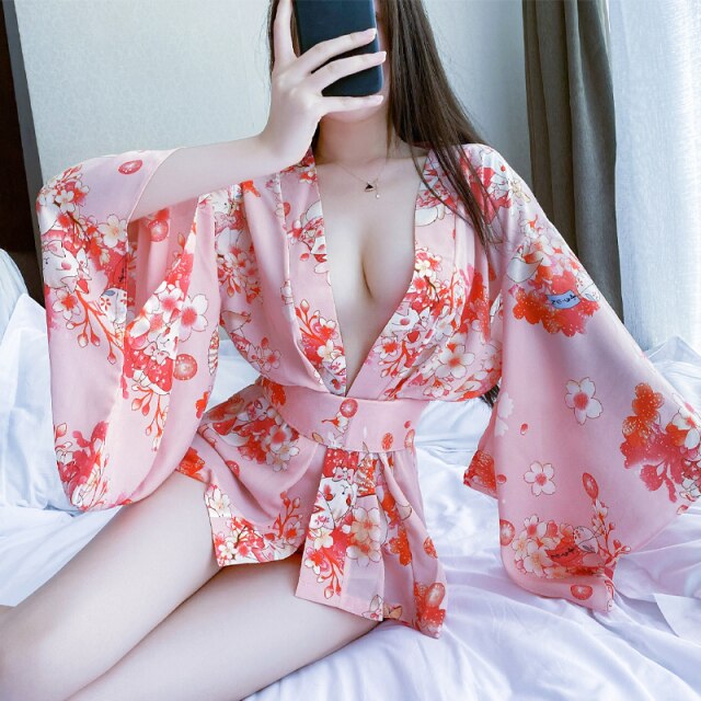 Lovely Sakura Kimono Japanese Uniform Robe Floral Night Bathrobe Gown for Women Cute Cardigan Bathrobe Oversize Sexy Lingerie