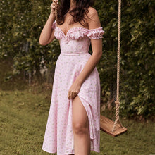 Load image into Gallery viewer, Low Cut Night Party Sexy Dresses For Women Long Printed Pink Dress Robe Short Sleeve High Waist Summer Dresses Vestidos 2021 New