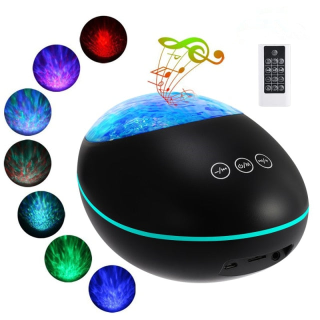 Lucky Stone Ocean Wave Projector Night Light Lamp Bluetooth Music Player Remote Control Colorful Led Projection Nightlight