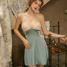 Load image into Gallery viewer, Luxury Nightgowns Lace Beauty Back Bow Knot Halter Strap Nightdress Sexy Sleepwear Night Wear V-Neck Embroidery Silk Dress