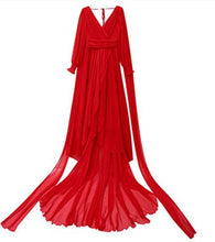 Load image into Gallery viewer, Luxury Red &amp; White Chiffon Long Dress For Elegant Lady Gorgeous V-Neck Lanter Sleeve Floor Length Bohimian Beach Dresses Vestido