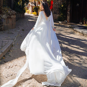 Luxury Red &amp; White Chiffon Long Dress For Elegant Lady Gorgeous V-Neck Lanter Sleeve Floor Length Bohimian Beach Dresses Vestido
