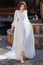 Load image into Gallery viewer, Luxury Red &amp; White Chiffon Long Dress For Elegant Lady Gorgeous V-Neck Lanter Sleeve Floor Length Bohimian Beach Dresses Vestido