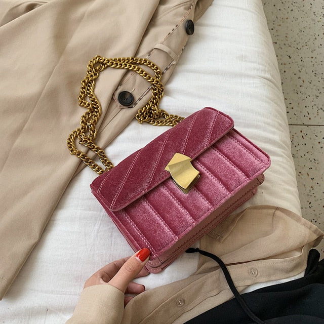 Luxury women crossbody bag high quality velvet chain female designer shoulder bag Splicing package party small square bags