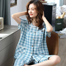 Load image into Gallery viewer, M-4XL Cotton Women Pajamas Sets Plaid Print Girls Sleepwear Women&#39;s Pijamas Suit Home Clothes Larger Pyjama Femme