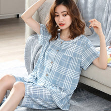 Load image into Gallery viewer, M-4XL Cotton Women Pajamas Sets Plaid Print Girls Sleepwear Women&#39;s Pijamas Suit Home Clothes Larger Pyjama Femme
