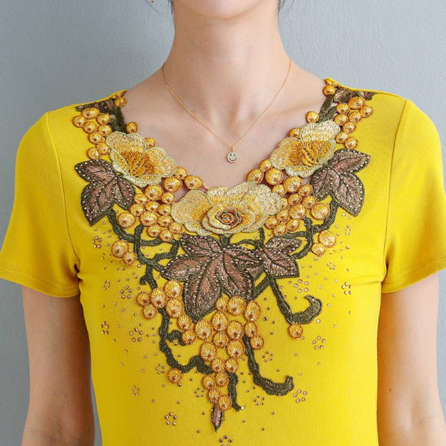 M-4XL New 2021 Summer Tops Fashion Casual Short Sleeve Embroidered  T-shirt Women Plus Size Women Shirt Blusas