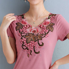 Load image into Gallery viewer, M-4XL New 2021 Summer Tops Fashion Casual Short Sleeve Embroidered  T-shirt Women Plus Size Women Shirt Blusas