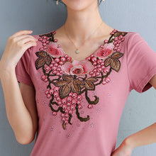 Load image into Gallery viewer, M-4XL New 2021 Summer Tops Fashion Casual Short Sleeve Embroidered  T-shirt Women Plus Size Women Shirt Blusas