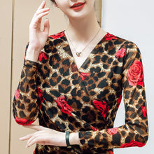 Load image into Gallery viewer, M-4XL Plus Size Women&#39;s Tops Fashion Casual Leopard Print T-Shirt Sexy V-Neck Long Sleeve Women Blouse