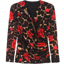 Load image into Gallery viewer, M-4XL Plus Size Women&#39;s Tops Fashion Casual Leopard Print T-Shirt Sexy V-Neck Long Sleeve Women Blouse