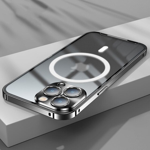 Magnetic Magsafe case For iphone 14 13 12 11 Pro Max Metal lens aluminium alloy Glass frosted protective ultra-thin cover