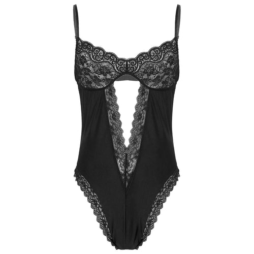 Male Sexy Underwear Gay Sissy See-through Lace Patchwork Cutout Jumpsuit Men Erotic Lingerie Fetish Bodysuit Male Sexy Costume