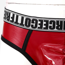 Load image into Gallery viewer, Male&#39;s Briefs Faux Leather Letter Print Jockstrap Thong Briefs Sissy Bulge Pouch Panties Underwear Low Waist Soft Male Underpant