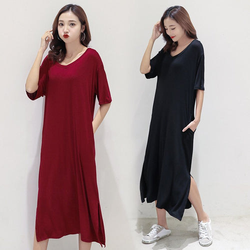 Maxi T Shirt Dress Women Summer Beach Boho Party Vintage Casual Slit Long Dress Plus Size Women Clothing Ladies Dresses Vestidos