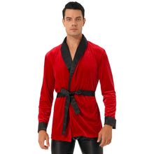 Load image into Gallery viewer, Men Christmas Kimono Bathrobe Nightwear Autumn Velvet Robe Tops With Belt Winter Warm Sleepwear Nightgown Male Loose Home Wear