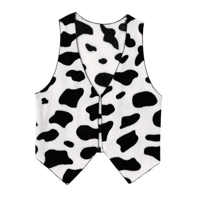 Men Cow Print Festival Vintage Ball Costumes Vest Open Front Flannel Thicken Waistcoat Halloween Cosplay Carnival Party Dress Up