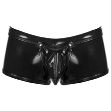 Load image into Gallery viewer, Men Erotic Lingerie Shorts Glossy Wetlook Patent Leather Removable Bulge Pouch Boxer Brief Low Rise Open Butt Crotchless Panties