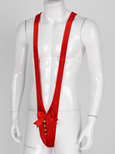 Load image into Gallery viewer, Men One-Piece Lingerie Underwear Thong Bowknot Velvet Penis Pouch Mankini Bodysuit Nightwear Christmas Costume Erotic Teddies