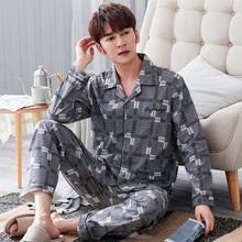 Load image into Gallery viewer, Men Pyjama Set Soft Long Seleeve 2 Pcs Pajama Sets For Men Long Sleeve Cotton Sleepwear Suit Loungewear Homewear Home Clothes