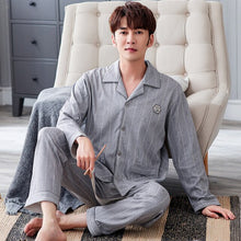 Load image into Gallery viewer, Men Pyjama Set Soft Long Seleeve 2 Pcs Pajama Sets For Men Long Sleeve Cotton Sleepwear Suit Loungewear Homewear Home Clothes