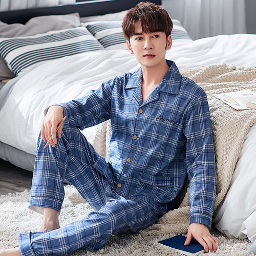 Men Pyjama Set Soft Long Seleeve 2 Pcs Pajama Sets For Men Long Sleeve Cotton Sleepwear Suit Loungewear Homewear Home Clothes
