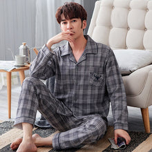 Load image into Gallery viewer, Men Pyjama Set Soft Long Seleeve 2 Pcs Pajama Sets For Men Long Sleeve Cotton Sleepwear Suit Loungewear Homewear Home Clothes