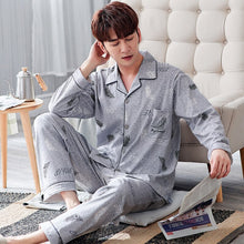 Load image into Gallery viewer, Men Pyjama Set Soft Long Seleeve 2 Pcs Pajama Sets For Men Long Sleeve Cotton Sleepwear Suit Loungewear Homewear Home Clothes