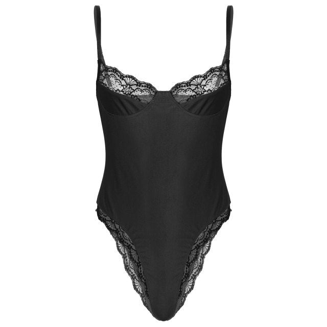 Men Sexy Lace Bodycon Lingerie Bodysuit Bodystocking Sissy Gay Male Sleeveless Lingerie Teddies Catsuit Nightwear Pajamas