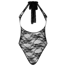 Load image into Gallery viewer, Men Sexy See-through Floral Lace Bodycon Bodysuit Halter Lace-up Backless Sheer Leotard Sissy Lingerie Teddies Catsuit Nightwear