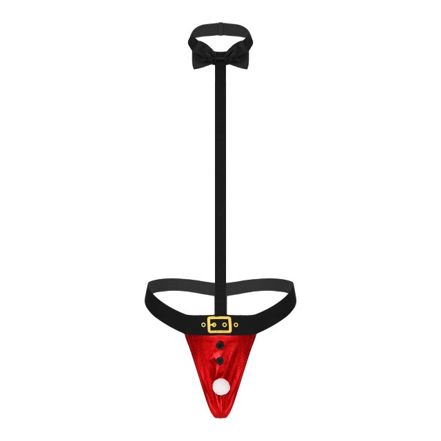 Men Underwear Bow Tie Pom-Pom Lingerie Jockstrap G String Thongs Christmas Underpants Glossy Elastic Briefs Panties Jock Strap