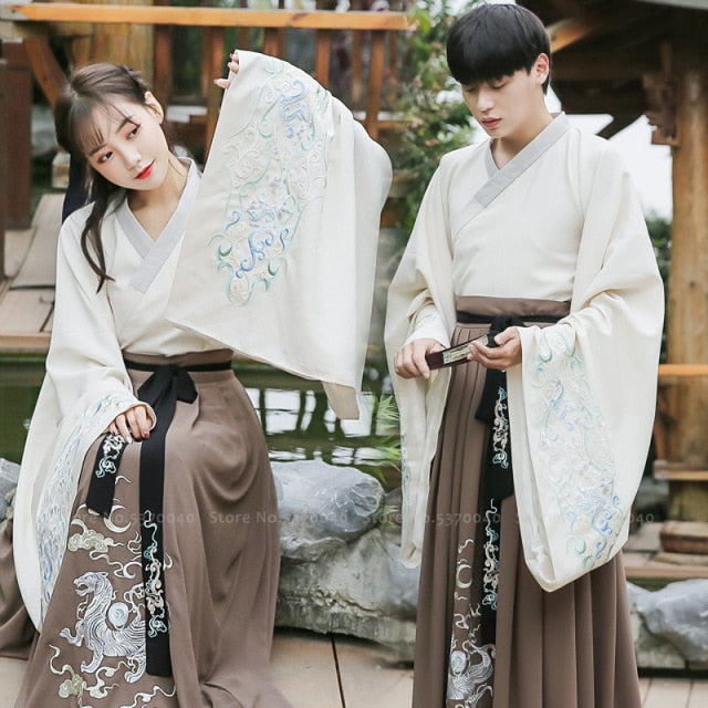 Men Women Hanfu Chinese Traditional Tang Suit Tops Skirt Cardigan Japanese Samurai Cosplay Costume Kimono Dress Yukata Robe Gown