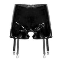 Load image into Gallery viewer, Mens Black Lingerie Wetlook Faux Leather High Waist Boxer Shorts Sexy Men Crotchless Underwear Panties with Garters