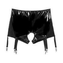 Load image into Gallery viewer, Mens Black Lingerie Wetlook Faux Leather High Waist Boxer Shorts Sexy Men Crotchless Underwear Panties with Garters