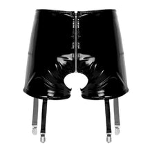 Load image into Gallery viewer, Mens Black Lingerie Wetlook Faux Leather High Waist Boxer Shorts Sexy Men Crotchless Underwear Panties with Garters