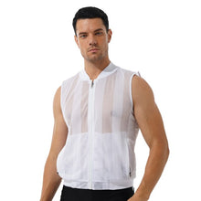 Load image into Gallery viewer, Mens Breathable Sleeveless Jacket Solid Color Stripe Waistcoat Zipper Closure Front Tank Tops See-through Mesh Fashion Vest Top