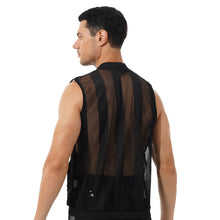 Load image into Gallery viewer, Mens Breathable Sleeveless Jacket Solid Color Stripe Waistcoat Zipper Closure Front Tank Tops See-through Mesh Fashion Vest Top