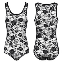 Load image into Gallery viewer, Mens Erotic Bodycon Catsuit Flower Pattern See Through Sheer Lace Bodysuit Round Neck Sleeveless Leotard Slim Jumpsuit Nightwear