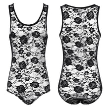 Load image into Gallery viewer, Mens Erotic Bodycon Catsuit Flower Pattern See Through Sheer Lace Bodysuit Round Neck Sleeveless Leotard Slim Jumpsuit Nightwear