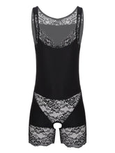 Load image into Gallery viewer, Mens Erotic Lingerie Crotchless Bodysuit Lace Patchwork Scoop Neck Sleepwear Bodyshaper Sexy Sissy Open Crotch Nightwear.