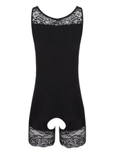 Load image into Gallery viewer, Mens Erotic Lingerie Crotchless Bodysuit Lace Patchwork Scoop Neck Sleepwear Bodyshaper Sexy Sissy Open Crotch Nightwear.