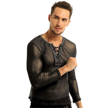 Load image into Gallery viewer, Mens Exotic Transparent Tank Shirt See Through Mesh Long Sleeve Sexy T-Shirt Club Wear Sex Breathable Casual Nightclub Tops Tee
