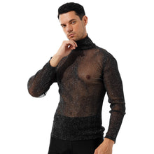 Load image into Gallery viewer, Mens Fashion Shiny See-through Sexy T-shirt High Neck Long Sleeve T-shirt Tops Streetwear Party Nightclub Music Concert Clubwear