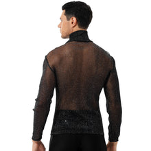 Load image into Gallery viewer, Mens Fashion Shiny See-through Sexy T-shirt High Neck Long Sleeve T-shirt Tops Streetwear Party Nightclub Music Concert Clubwear