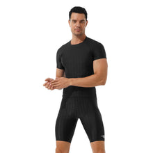 Load image into Gallery viewer, Mens Fish Scale Print Swimsuit Crew Neck Short Sleeve T-shirt with Drawstring Shorts Gym Fitness Breathable Workout Costumes