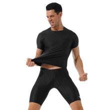 Load image into Gallery viewer, Mens Fish Scale Print Swimsuit Crew Neck Short Sleeve T-shirt with Drawstring Shorts Gym Fitness Breathable Workout Costumes