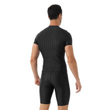 Load image into Gallery viewer, Mens Fish Scale Print Swimsuit Crew Neck Short Sleeve T-shirt with Drawstring Shorts Gym Fitness Breathable Workout Costumes