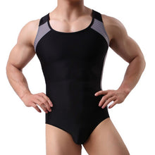 Load image into Gallery viewer, Mens Fitness Gym Exercise Skinny Sportswear Trendy Color-blocking Romper Catsuit Sleeveless Round Neckline Slim Bodycon Bodysuit