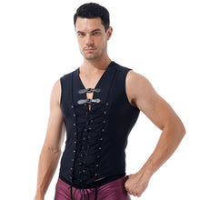 Load image into Gallery viewer, Mens Gothic Punk Lace-up Front Tank Top Adjustable Buckle Decor Sleeveless T-shirt For Rave Party Music Festival Rock Concert